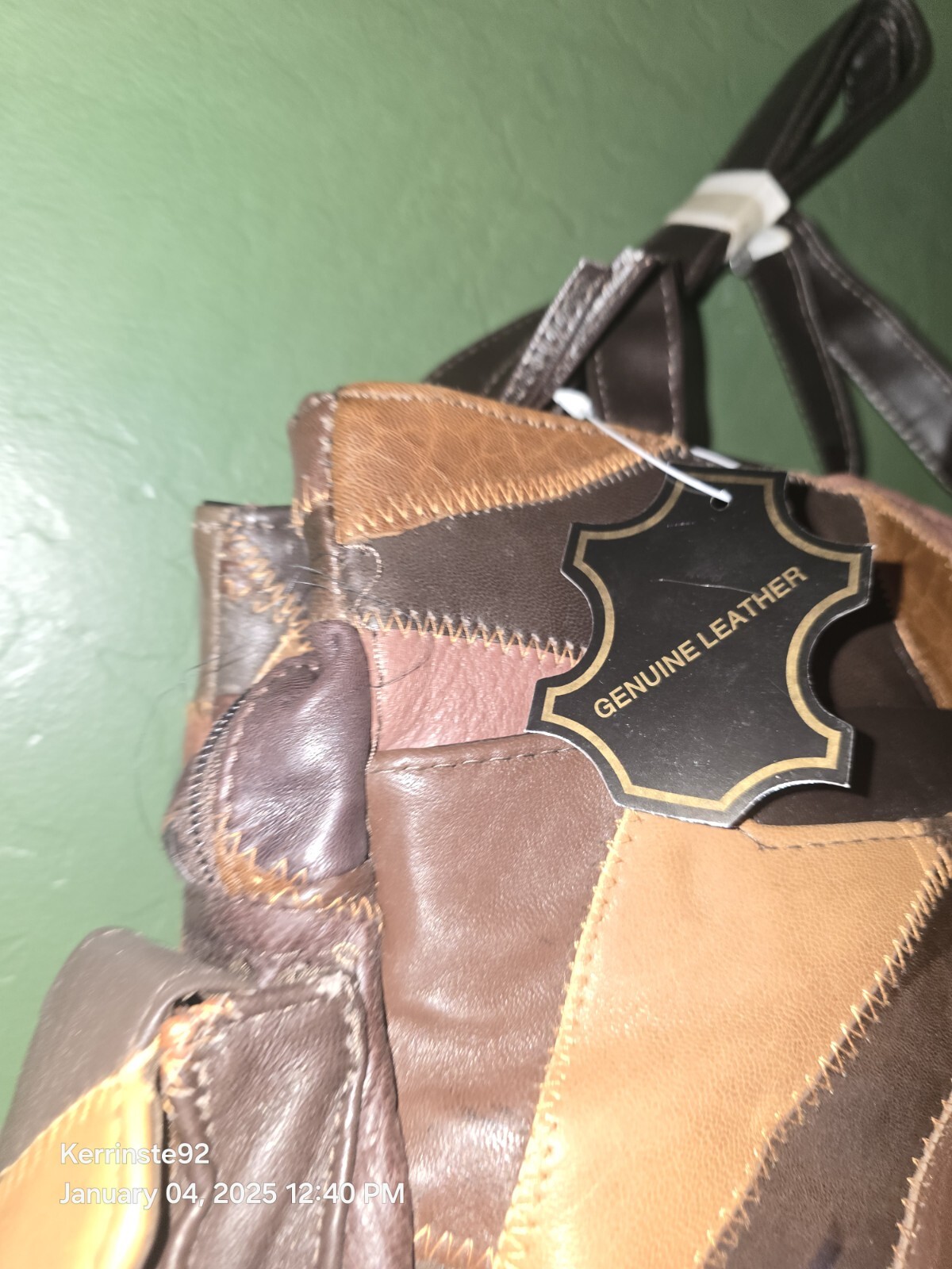 Vtg Geometric Patchwork Brown Black Leather Purse… - image 3