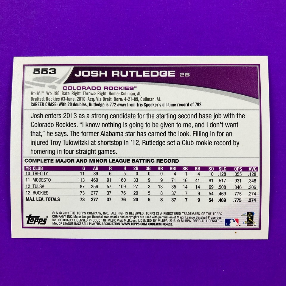 Josh Rutledge 2013 Topps Green Sparkle Parallel Card #553 Colorado ...