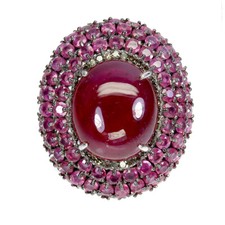 925 Sterling Silver Ring Oval Ruby 25ct Diamond Natural Gemstone Size 8 Handmade