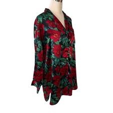 Victorias Secret M Sleep Night Shirt Green Red Floral Gold Label Vintage 1980s