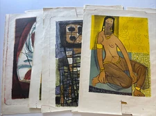 Abstract Cubism Modernism Lithograph Collection By Jerry Opper Mid Century Nude