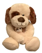 Hug Fun International Dog 14 Inch Beige Holding Puppy Love Soft Plush NWT