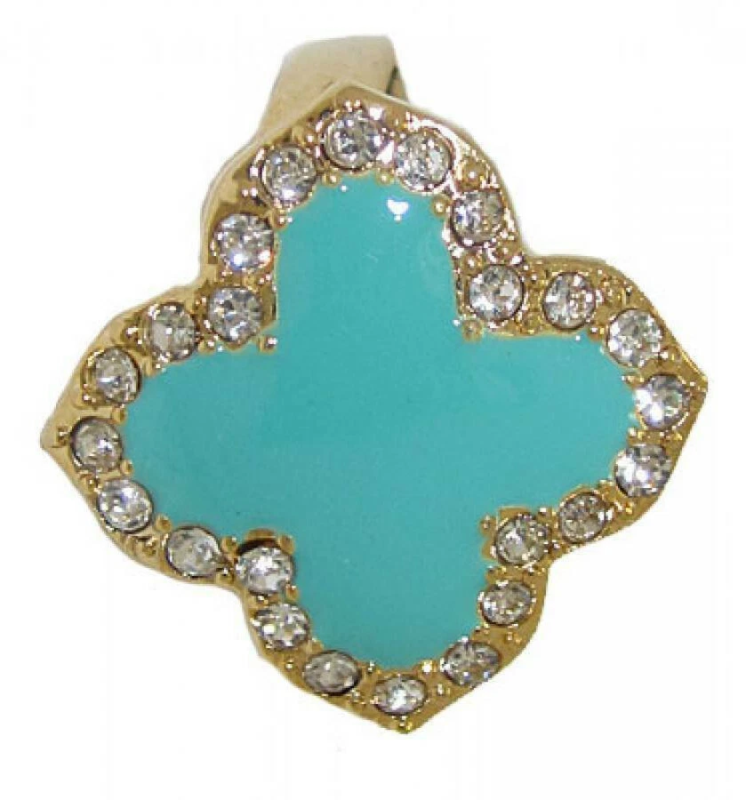 Anillo Logo Circonita Blanca 18 quilates Oro Amarillo Negro Madreperla Turquesa Talla 7 Nuevo Foto 3 de 4