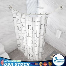 Corner Shower Curtain Rod Adjustable Stainless Steel Curved Shaped Rack Bathroom