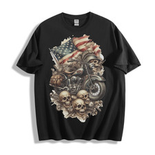 Patriotic Skull Rider T-Shirt - Bold USA Flag  Motorcycle Design Unisex Tee