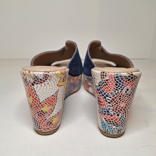 Spring Step Wedge Sandals Womens 37 / 6.5 Blue Suede Floral Mosaic Laylani Italy - Picture 7 of 12