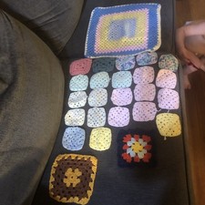 Nice 24pc Lot Of Hand Crocheted Granny Squares Various Size Misc. Mixed Colors
