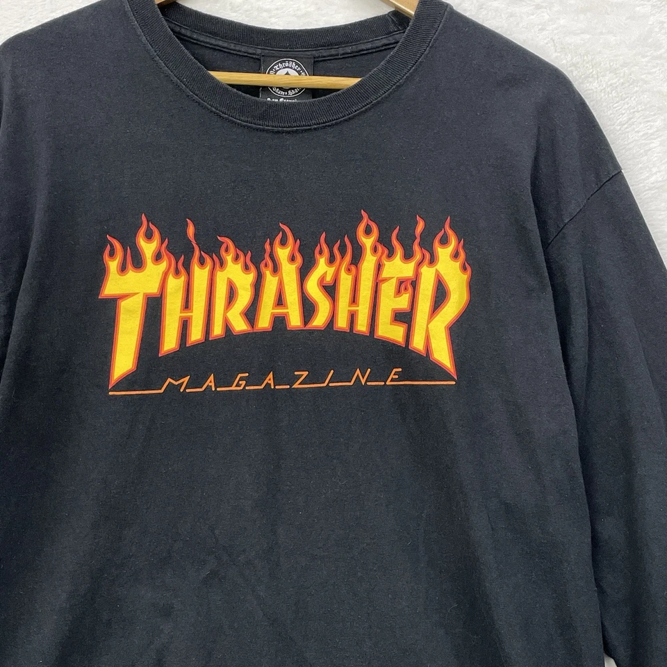 Thrasher Mens Shirt Long Sleeve Large Spellout Logo Streetwear Relaxed Black - image 2 of 4