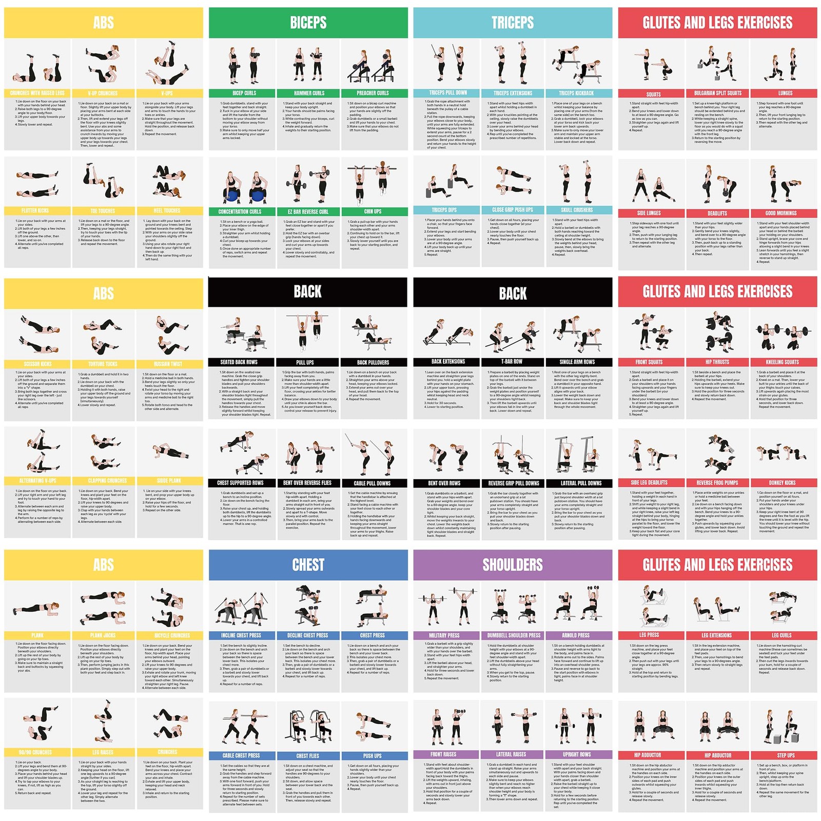 Full Body Workout Poster for Home Gym &ndash; Exercise Chart for Glutes, Legs, Back...