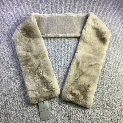 N.Peal London 100% Cashmere Rabbit Fur Long Scarf Oatmeal Sand NP80513 NWT