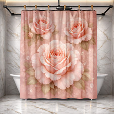Pink Floral Roses Pearls Shower Curtain Elegant 72x72 Polyester Decor