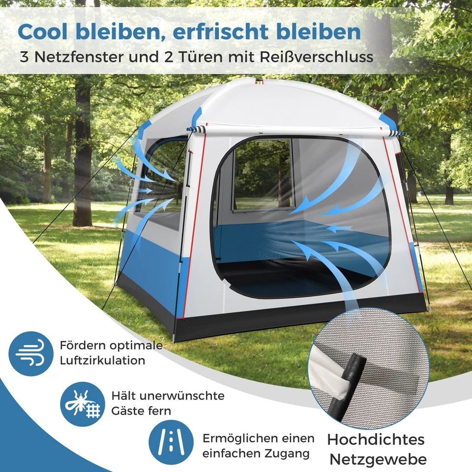 Tenda per 5 persone tenda da campeggio tenda a cupola con grande porta in rete e telo a pavimento - Immagine 3 di 4