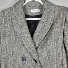 Vintage Herman Kay Women s Wool Coat L Gray Herringbone Double USA Shawl Collar