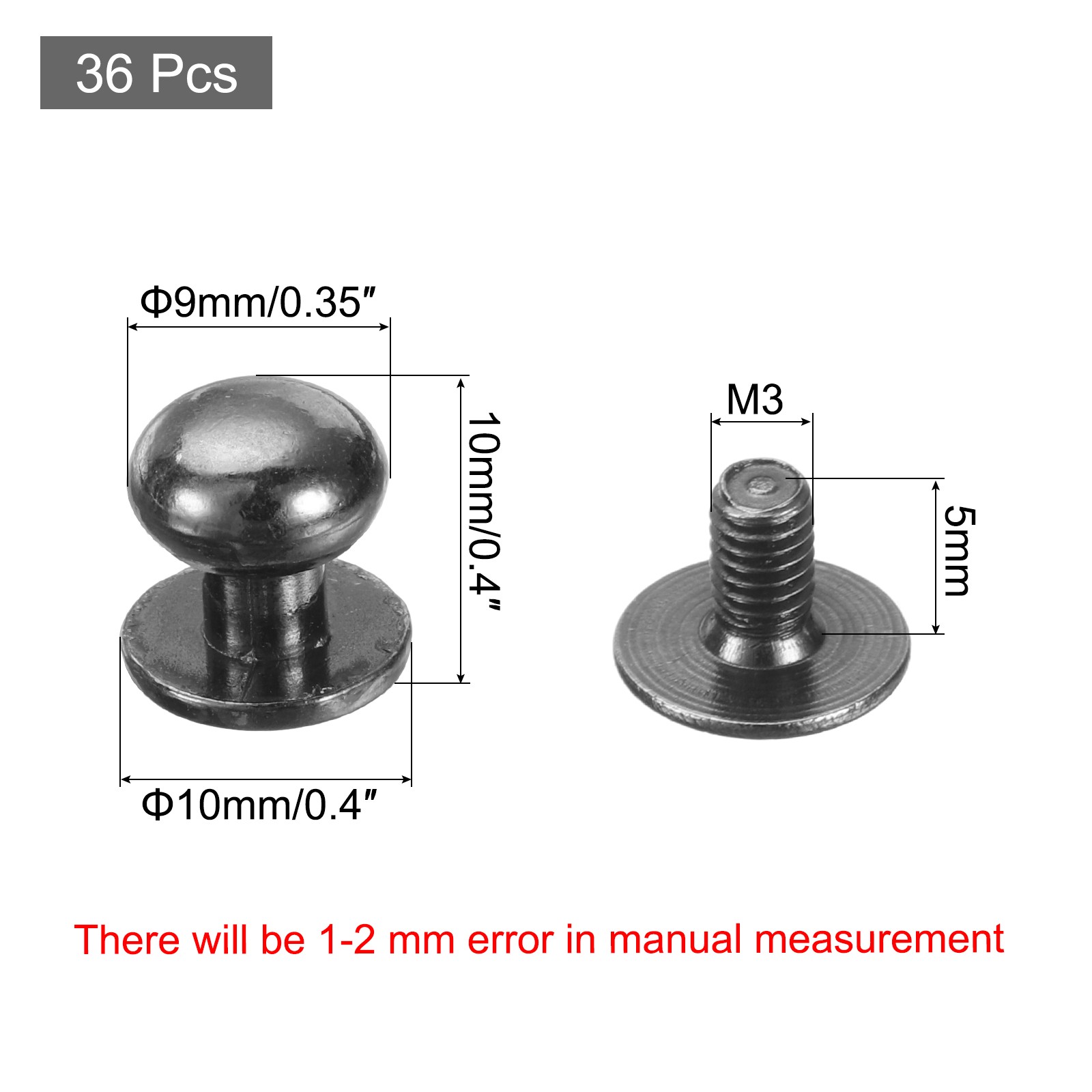 36 Pcs M3*5 Mini Round Knobs, 9mm Small Drawer Pulls, Black