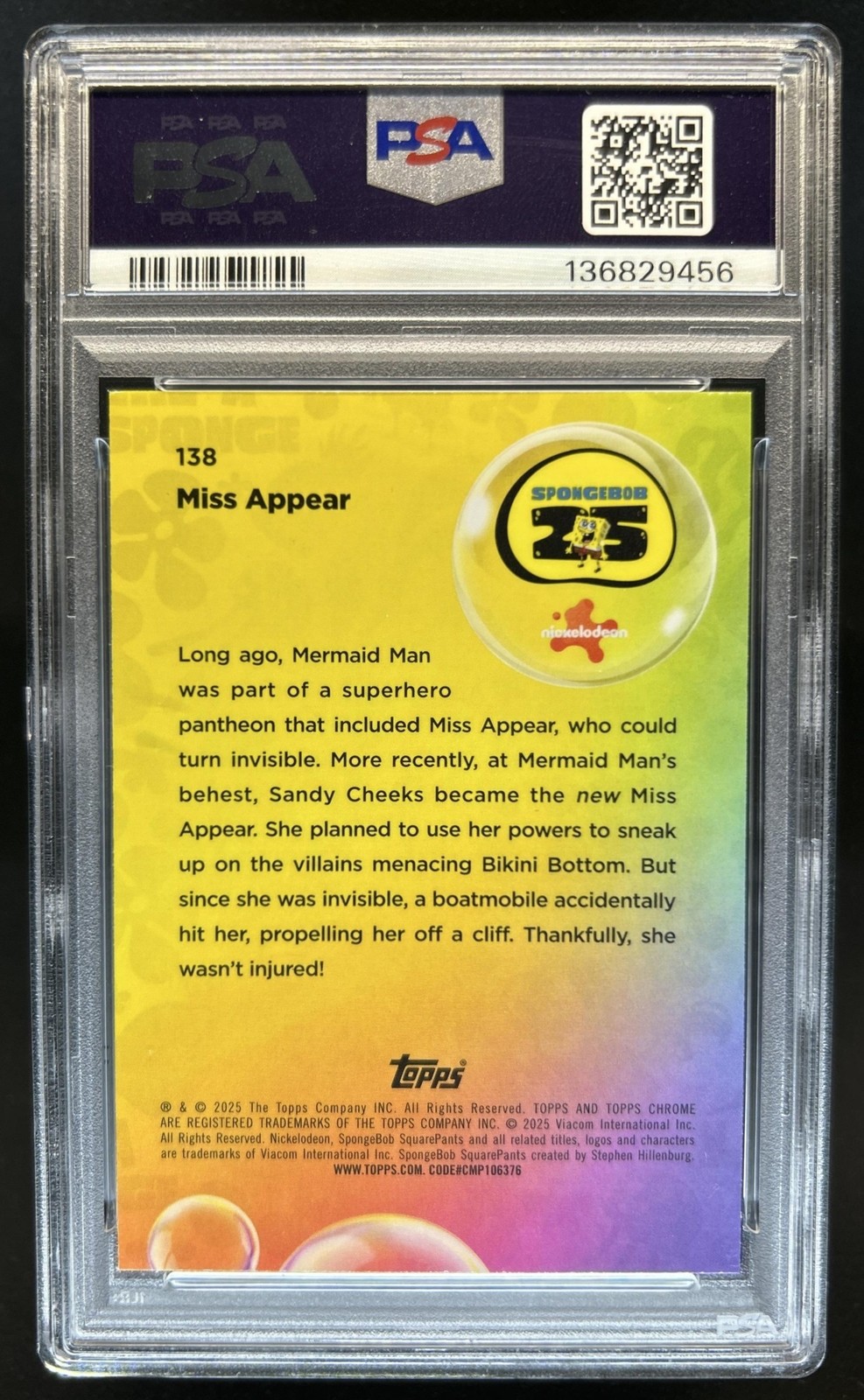 2025 Topps Chrome SpongeBob Sapphire Miss Appear Green Refractor #/99 PSA 9 view 2
