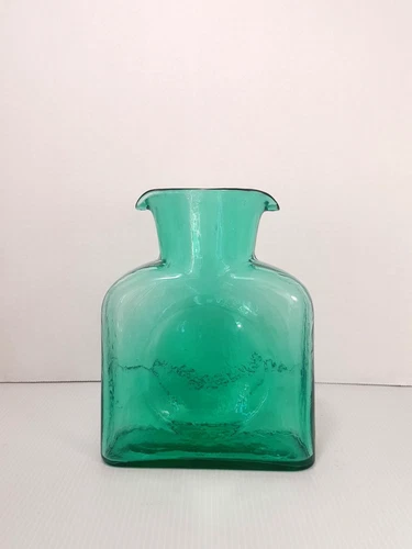 Vintage MCM Blenko Teal Glass Double Spout Water Bottle Carafe Pitcher