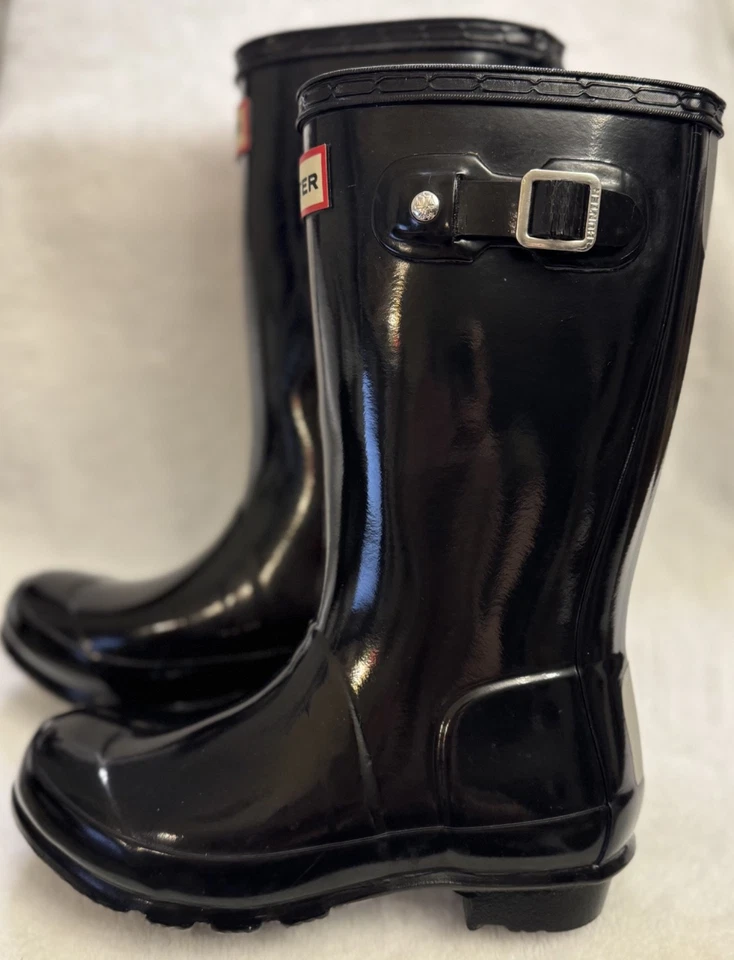 Botas de lluvia Hunter Originales para niños brillantes negras UK11 US12C/13C EU29 ligeramente usadas Foto 3 de 4