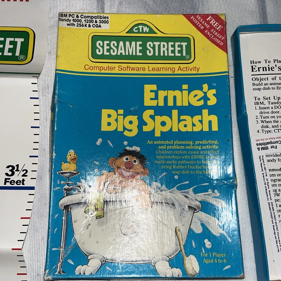 Sesame Street Ernie's Big Splash Vintage IBM PC Game 3.5" Disk 1988 muppets CIB - Image 4 of 4