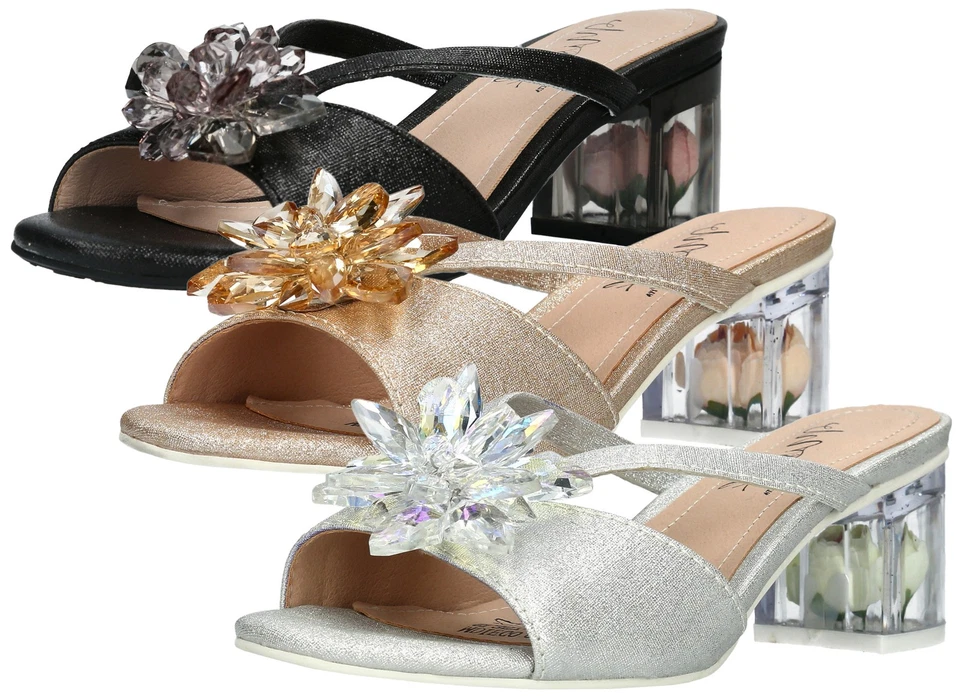 Misstyl by Laura Vita Damen Pantolette funkelnde Blüte Rosen-Absatz MDIEGO 02 - Bild 1 von 1