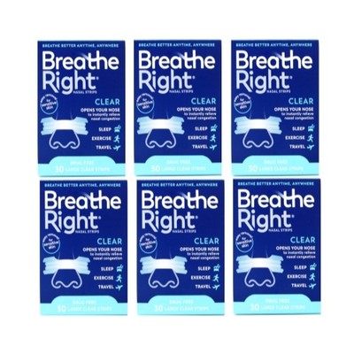 BREATHE RIGHT Original Clear Nasal Strips  Sensitive Skin 30EA (Pack of 6)