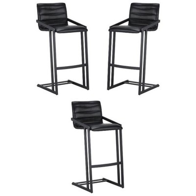 Home Square Webber 30'' Modern Barstool in Black Finish - Set of 3