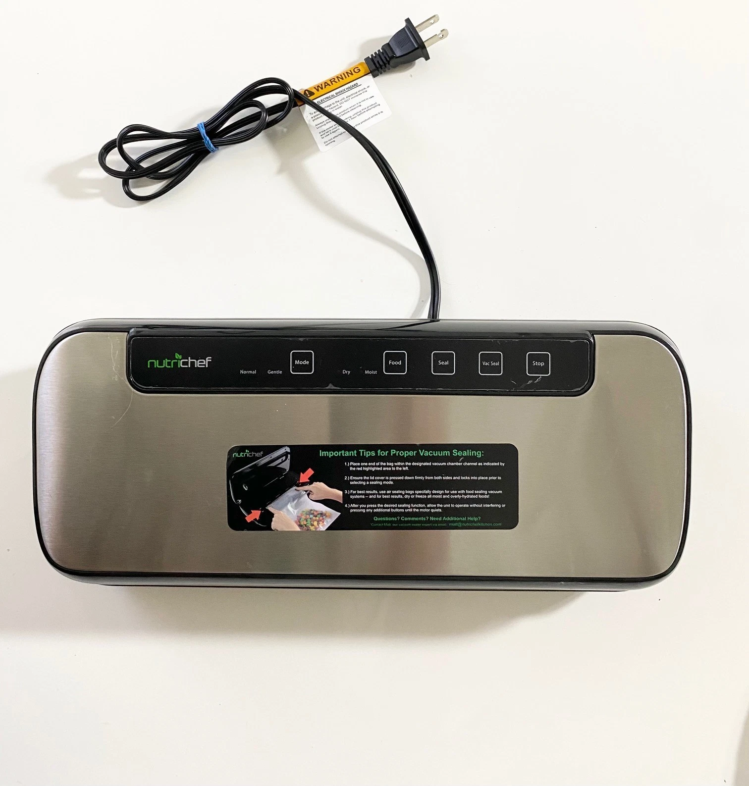 NutriChef Food Vacuum Sealer Machine Stainless Steel Automatic Air Sealing 110W