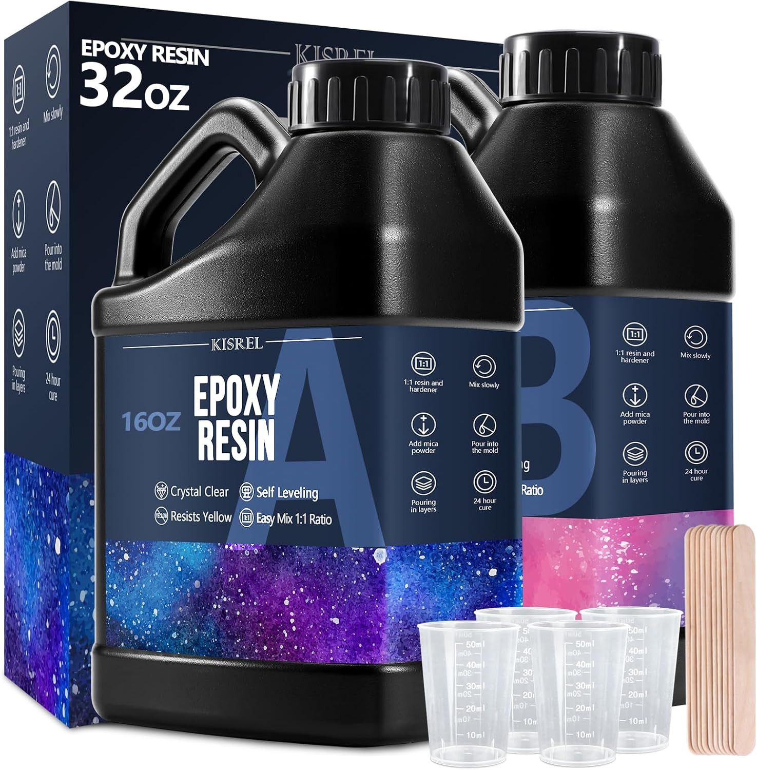KISREL Epoxy Resin 32OZ - Crystal Clear Epoxy Resin Kit - No Yellowing No Bubble