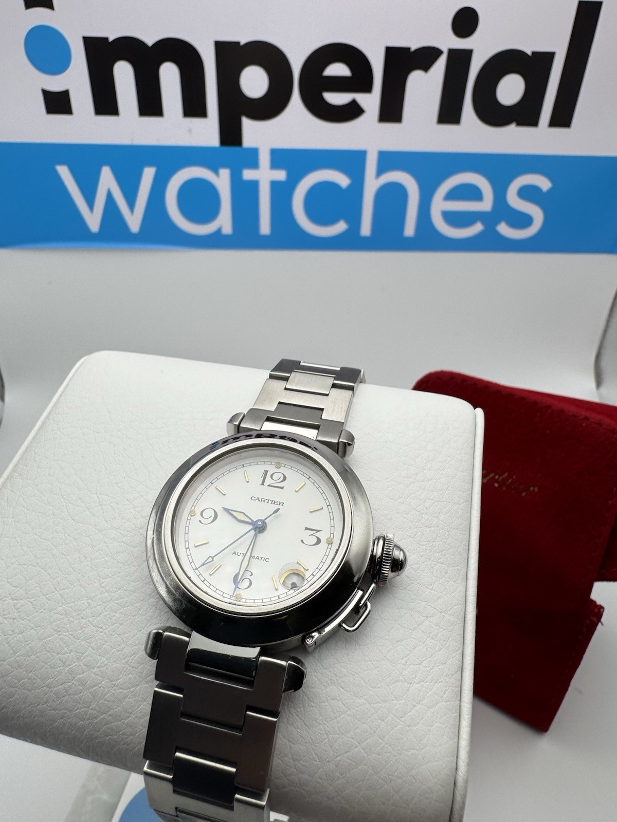 Cartier Pasha C 2324 W31015M Automatic Unisex Watch 35mm White Dial with Pouch-image