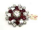 Vtg. Red Clear Rhinestone Glass Costume Jewelry Brooch Pin Art Deco Modern - 06