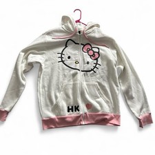Sanrio Hello Kitty White And Pink Zip Up Hoodie Sz Lg