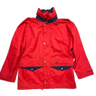 VTG Helly Hansen Red Navy Full Zip Hooded Outdoor Jacket Hood Size Small Unisex