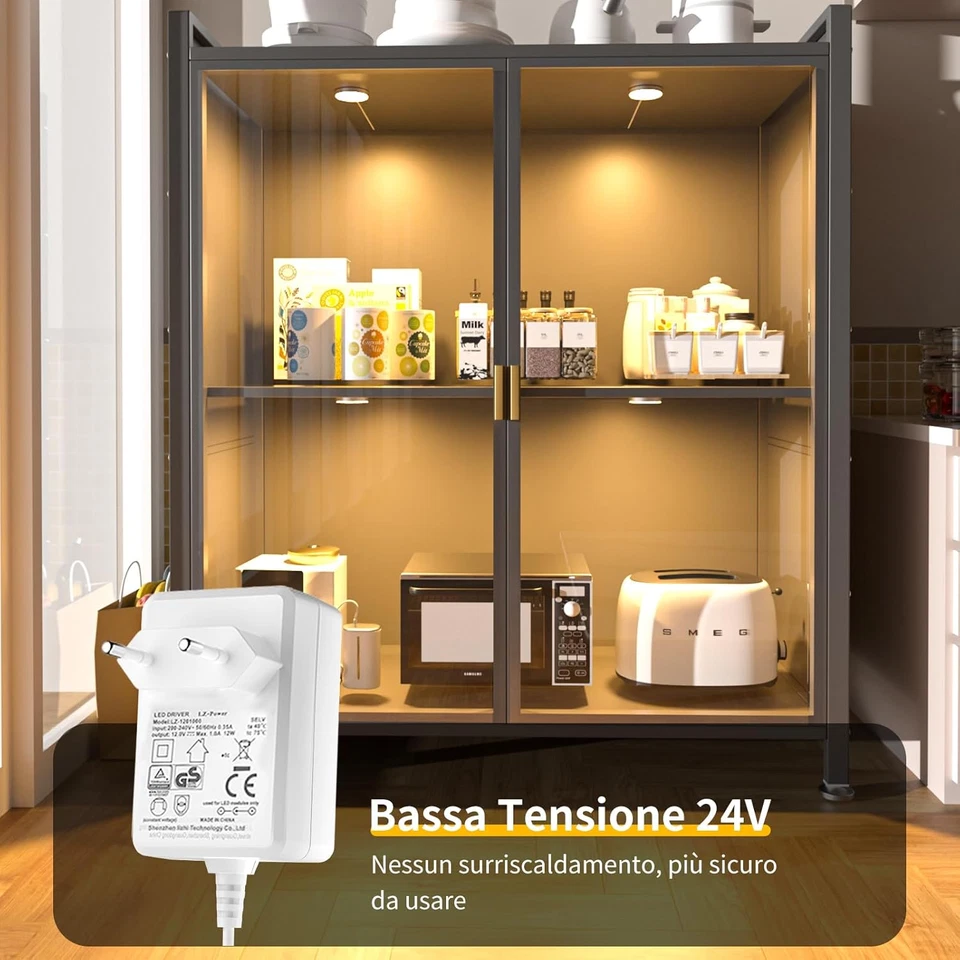 Luce LED Sottopensile Cucina Dimmerabile, 4 Pezzi Luci per Vetrina Con Filo, Far - Immagine 4 di 4