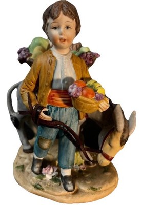 Lenwile China Ardalt Japan Figurine Peasant Boy Donkey Fruit Basket 6994