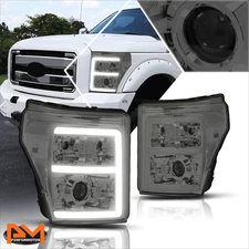For 11-16 Ford Super Duty 3D E-Shape LED DRL Projector Headlights Smoked/Clear