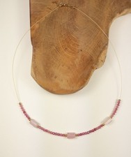 Gold Kette Collier Turmalin Rosa Achat Perlen Damen Edelstein Vergoldet 925 Silb