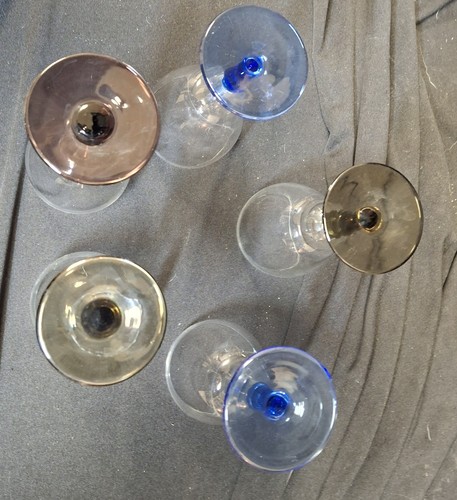 VINTAGE MID CENTURY MULTICOLOURED STEM SHERRY/WINE GLASSES x 5 ONLY. RETRO - Picture 6 of 8
