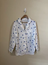 D. Porthault Paris PJs Nightshirt Pants Set Coeurs Blue Heart Print XL