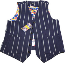 Murano Mens Size M Navy Bankers Chalk Pinstripe Dress Vest Abstract Color Block