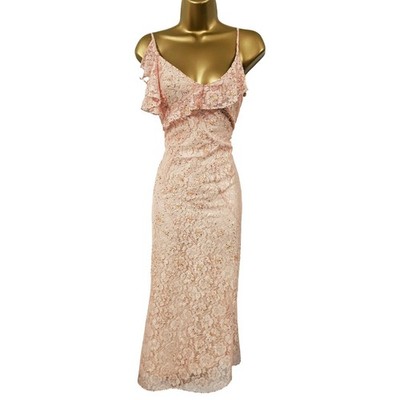 Karen Millen 14 UK Vintage Parisian Nude Blush Lace Beaded Flare Midi Dress