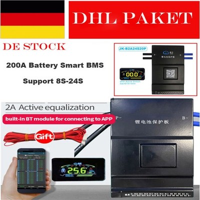 Smart 8S-24S 200A Li-ion LiFePo4 Battery BMS Balance BT Module & LCD Switch DE