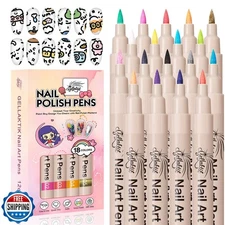 GELLAKTIK 18 Colors Nail Art Pens Set, 3D Nail Polish Pens Quick-Drying Acryl