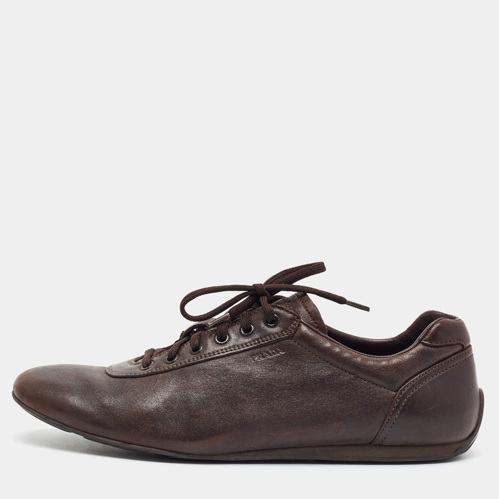 Prada Size 41 Dark Brown Leather Lace Up Sneakers