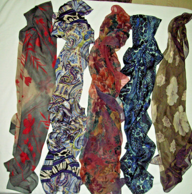 FIVE LADIES' SCARVES one tagged Italy two of them imperfect see listing