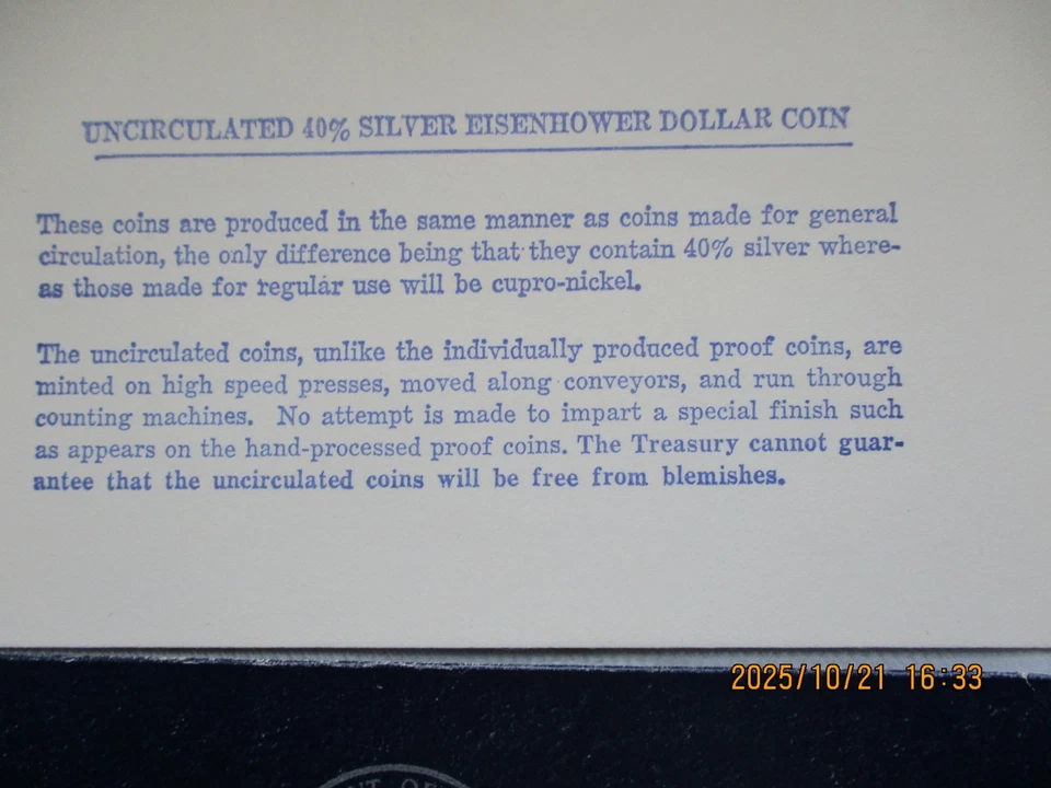 1971 S UNCIRCULATED 40% SILVER EISENHOWER DOLLAR OGP BLUE ENVELOPE US MINT - Image 3 of 4