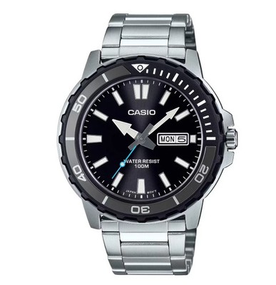 Casio MTD-125D-1A3V Men's Black Dial Stainless Steel Watch 100M Day Date