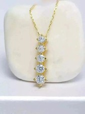 2Ct Lab Created Diamond Women's Bar Pendant Necklaces 14k Yellow Gold Plated