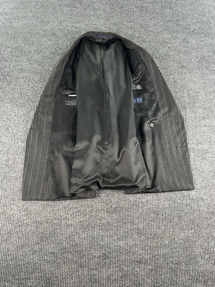 Vintage Ralph Lauren Suit 40R 34x30 Gray Flannel Chalk-Stripe Wool Double Breast - Image 4 of 4