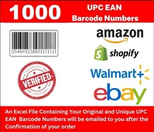 1000 EAN-13, UPC, barcodes, instant delivery, Amazon, eBay, Etsy, Shopify New