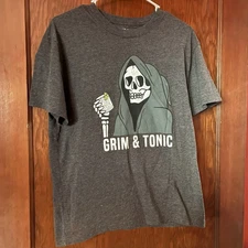 Press Lab Grim & Tonic Graphic T-Shirt Men’s Size M Gray Skeleton Halloween