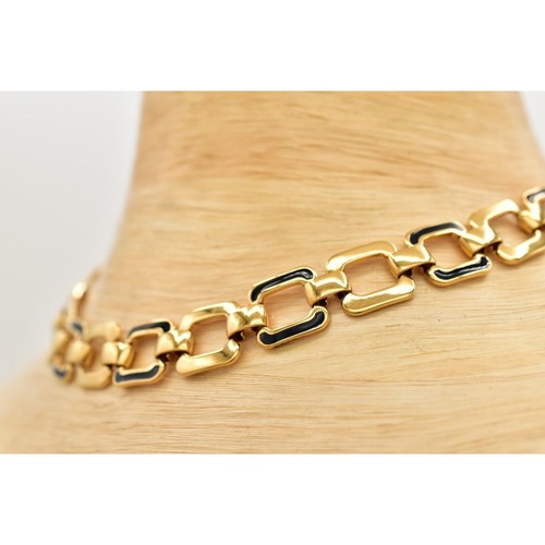 Monet Vintage Halsband Halskette schwarz Emaille Gliederkette gold klobig signiert BinL - Bild 10 von 12